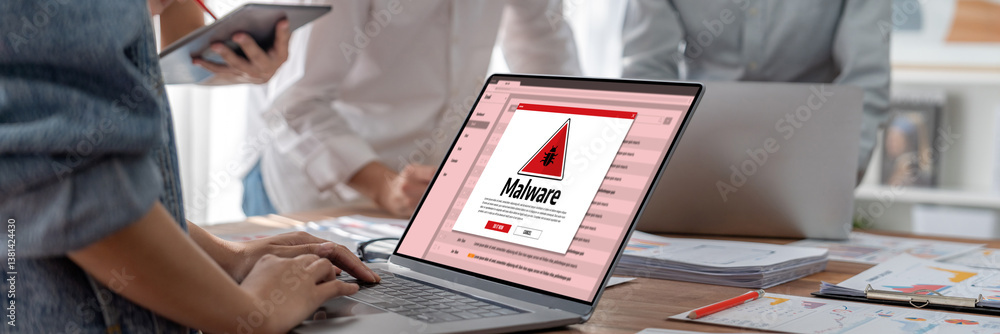 Aufkleber Cyber attacking concept. Malware alert showing on computer screen display scam and threat detection on computer system or online server to be removed brisk.