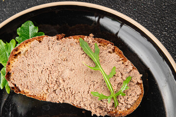 Pate meat porc tasty fresh gourmet food background on the table rustic food top view copy space