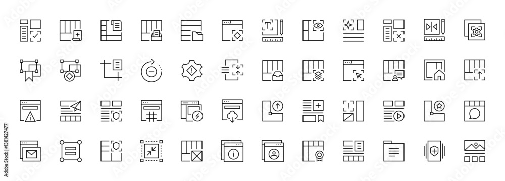 Poster interface, ui/ux basic outline icons collection. user interface, essential, interface components and