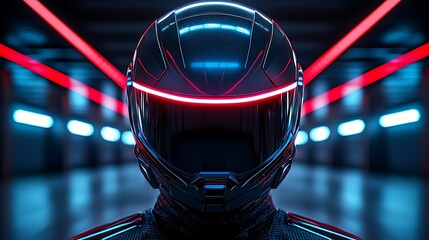 Futuristic Helmet Red Blue Lighting Sci Fi Technology