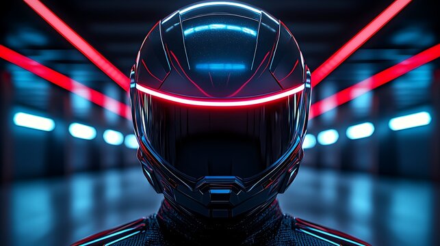 Futuristic Helmet Red Blue Lighting Sci Fi Technology