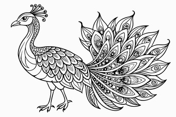 coloring page line art the indian peafowl black vector