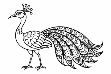 coloring page line art the indian peafowl black vector