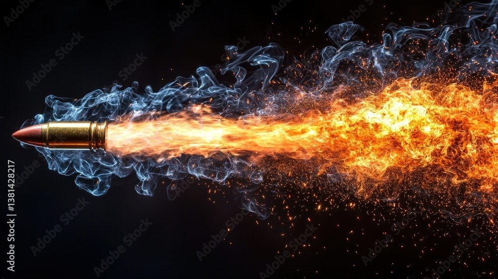 Poster fiery bullet trajectory: a dramatic visualization of a bullet's flight path