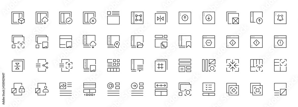 Poster interface, ui/ux basic outline icons collection. user interface, essential, interface components, we