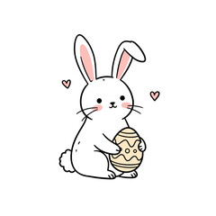 Obraz premium Cute bunny holding an Easter egg with hearts in a whimsical style 