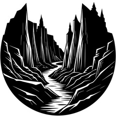 Mystic Canyon Silhouette Black Vector