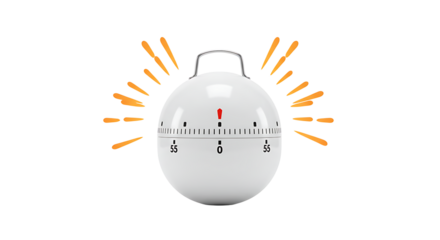 Timer counting down with ringing alarm on white background studio shot