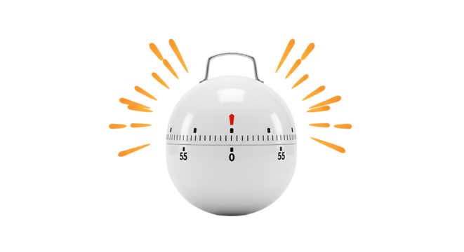 Timer counting down with ringing alarm on white background studio shot