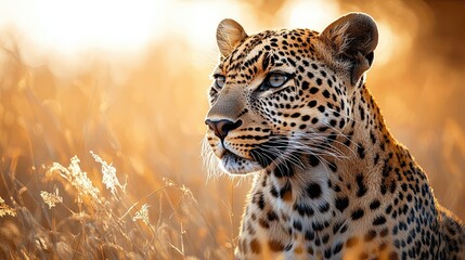 A majestic leopard prowls the African savanna, e
