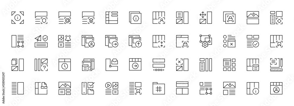 Fototapete user interface outline icons collection. essential, interface components and more. editable stroke. 