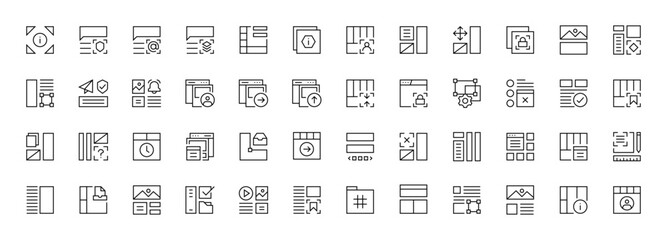 User interface outline icons collection. Essential, interface components and more. Editable stroke. Pixel perfect.