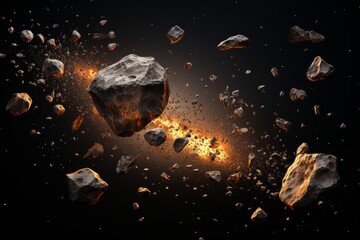 Generate a stunning photograph depicting a space ship navigating through a field of asteroids.