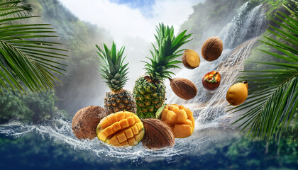 Tropical Fruits on Lush Background
