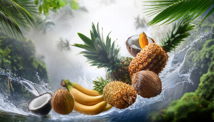 Tropical Fruits on Lush Background