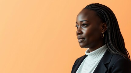 Fototapeta premium Confident African American Businesswoman Looking Forward in Profile Studio Shot