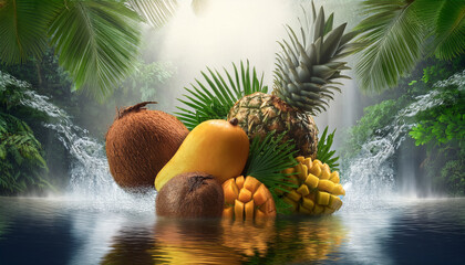 Tropical Fruits on Lush Background