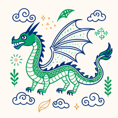Colorful Outline Illustration of a Dragon