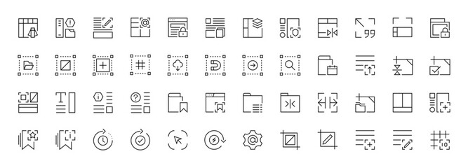 Interface and essential outline icons collection. User interface, essential, interface components, anchor, design, tools and more. Editable stroke. Pixel perfect.