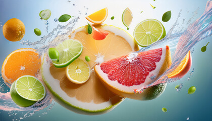 Fresh Tropical Fruits with Splash