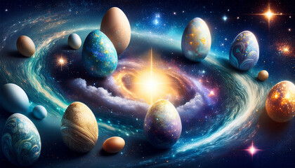 Easter egs as planets in space