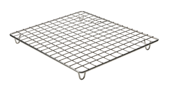 Close-up of Stainless Steel Cooling Rack for Baking on White Background