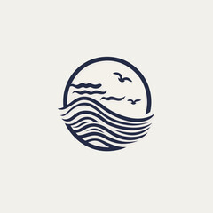 Luxury gold line logo design with simple and modern shape of sea water wave in a circle