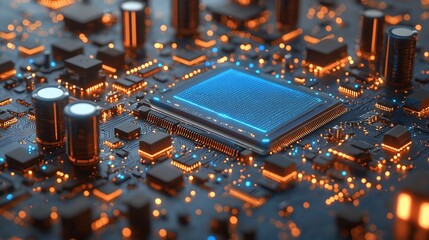 Glowing Computer Chip Circuit Board Technology Image