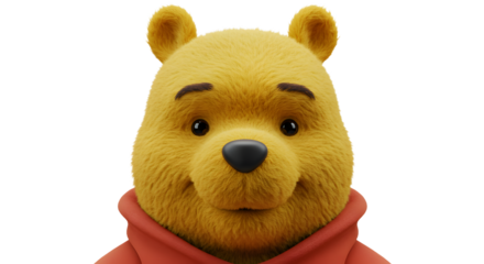 Furry Yellow Animal Face Close-Up with Red Hooded Top