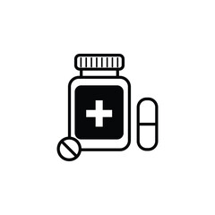 Icon of a medicine bottle, representing health, care, and pharmaceutical products.