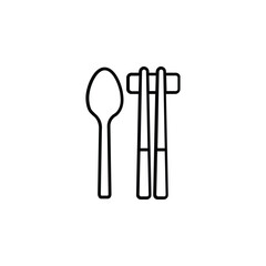 Icon of metal chopsticks and spoon, symbolizing elegant and traditional dining utensils.