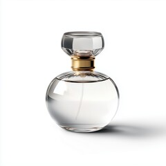 Elegant glass perfume bottle showcasing a minimalist design with a luxurious feel on a white background