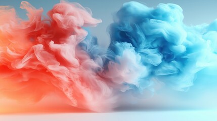 Fototapeta premium Colorful smoke swirls mixing red and blue hues in an artistic display of beauty, creativity, and movement in a minimalistic setting