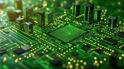 Obraz premium Smart City on a Chip: A Futuristic Vision of Urban Technology Integration