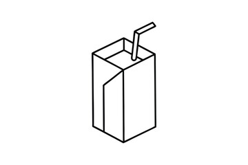 Line art drawing of a juice box with a straw inserted in the top corner.eps