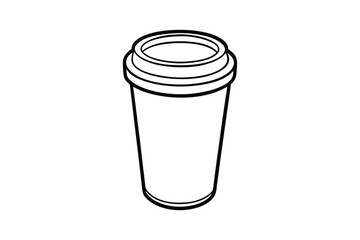 Line art drawing of a paper coffee cup with a plastic lid.eps