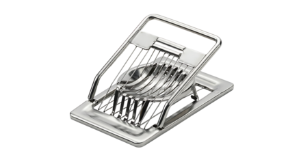 Egg slicer stainless steel kitchen tool device on white background