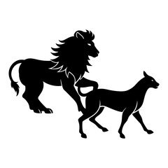 Silhouette vector illustration of a lion hunting