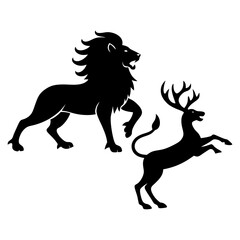 Silhouette vector illustration of a lion hunting