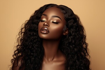 Fototapeta premium Portrait of Woman with Beautiful Flowing Bronzed Frizzy Hair’ is reworded as ‘Image of a Female with Lovely Wavy Sun-Kissed Curly Locks