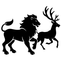 Silhouette vector illustration of a lion hunting