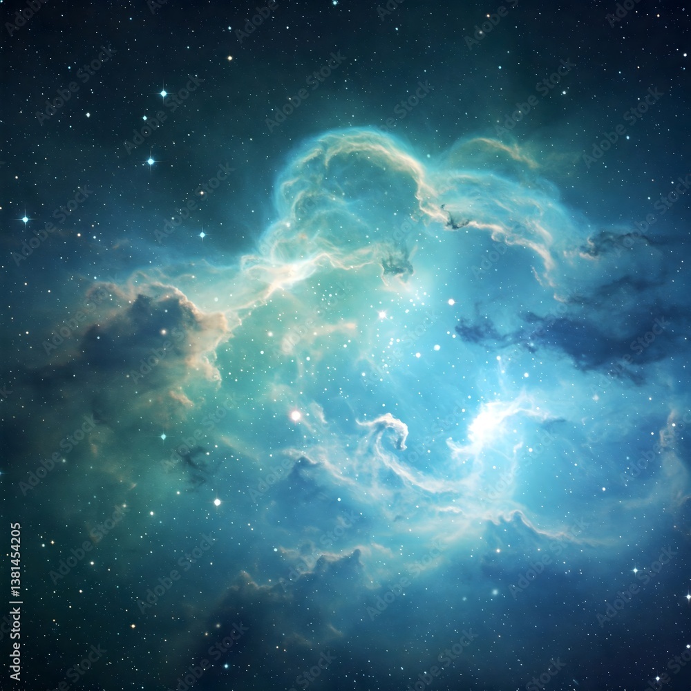 Poster mesmerizing nebula in space celestial clouds and stars background for astronomy and exploration