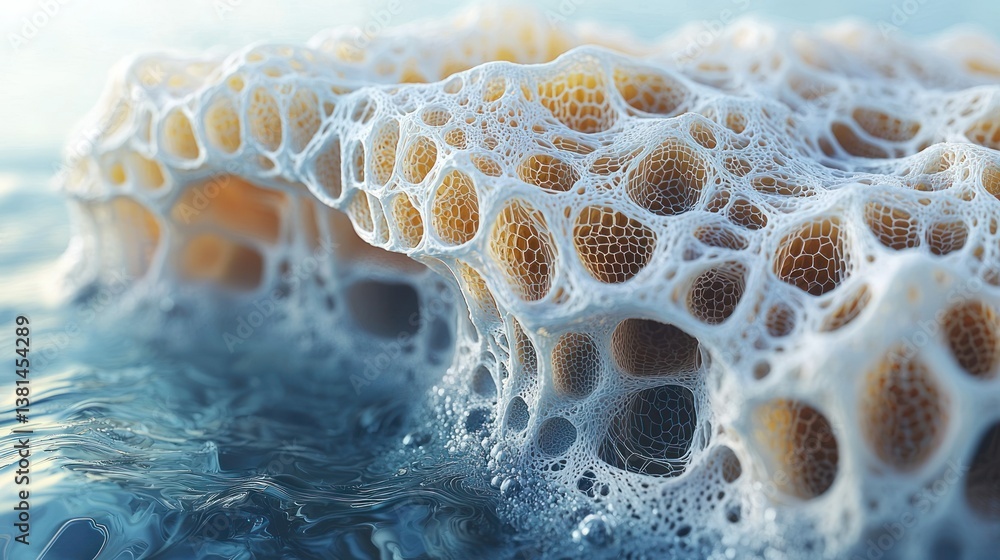Poster abstract cellular structure in water: a 3d render of organic forms