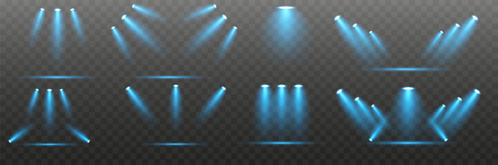 Spotlight and star with effect. Bright lighting with spotlights. Explosion of light and glare. Vector. EPS 10.