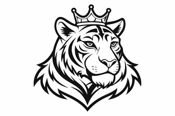 coloring page line art the king tiger logo black vector