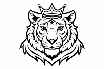 coloring page line art the king tiger logo black vector