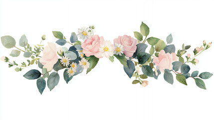 Beautiful floral arrangement featuring soft pink roses, white daisies, and lush green leaves, creating serene and elegant atmosphere