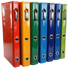 A student's binder with a set of colored dividers isolated on white background