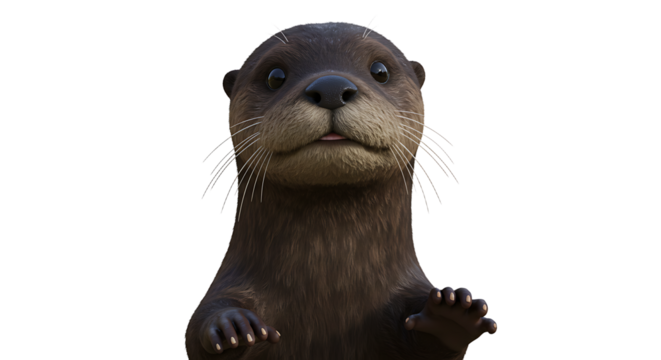 Curious Otter Peeking Over Edge with Eager Expression on White Background