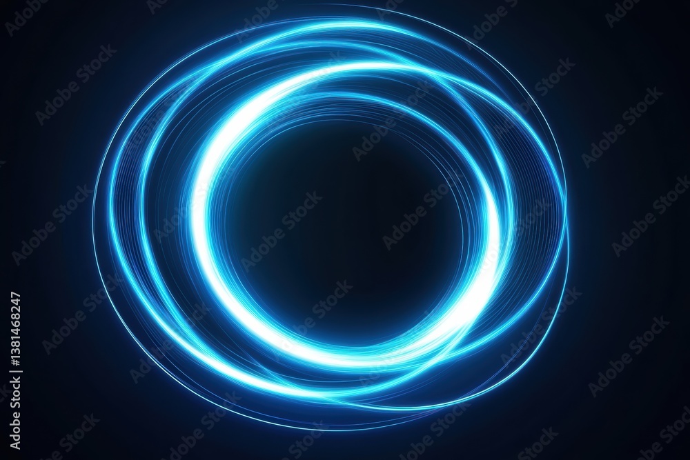Poster neon swirl curve with blue light effects creating an abstract visual design in dark surroundings